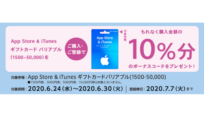 Itunes App Store Itunes ギフトカード バリアブル 1500 50 000 購入で10 分のボーナスプレゼントキャンペーン 年6月30日 火 まで Prepaid Mania