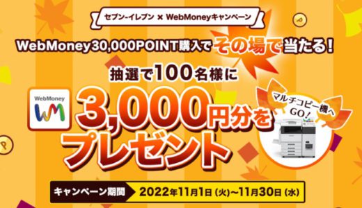 [WebMoney] セブン‐イレブン限定！抽選で100名様にWebMoney3,000円分が当たるキャンペーン | 2022年11月30日（水）まで