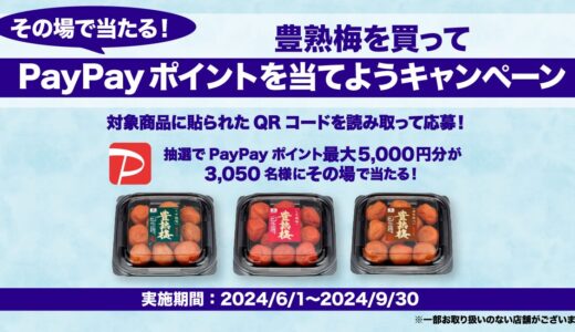 [中田食品] その場で当たる！豊熟梅を買ってPayPayポイントを当てようキャンペーン！| 2024年9月30日（月）まで