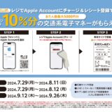 [Apple Account チャージ] セブン‐イレブン限定！ Apple Accountへチャージで「Suica」「PASMO」「ICOCA」などの交通系電子マネープレゼントキャンペーン！ | 2024年8月11日(日)まで