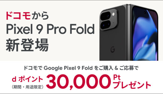 [Google Pixel ] ドコモ限定！Google Pixel 9 Pro Fold 購入・応募で、dポイント(期間限定・用途限定) 30,000ポイントプレゼント！ 購入特典