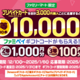 [プリペイドカード] ファミマでプリペイドカード(POSAカード)を買ってファミペイギフトコードが抽選で当たる！キャンペーン | 2025年1月6日（月）まで