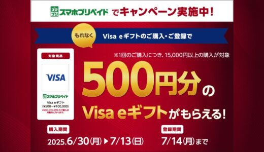[スマホプリペイド] セブン‐イレブン限定！Visa eギフト購入で、500円分の Visa eギフトがもれなくもらえるキャンペーン！｜2025年7月13日(日)まで